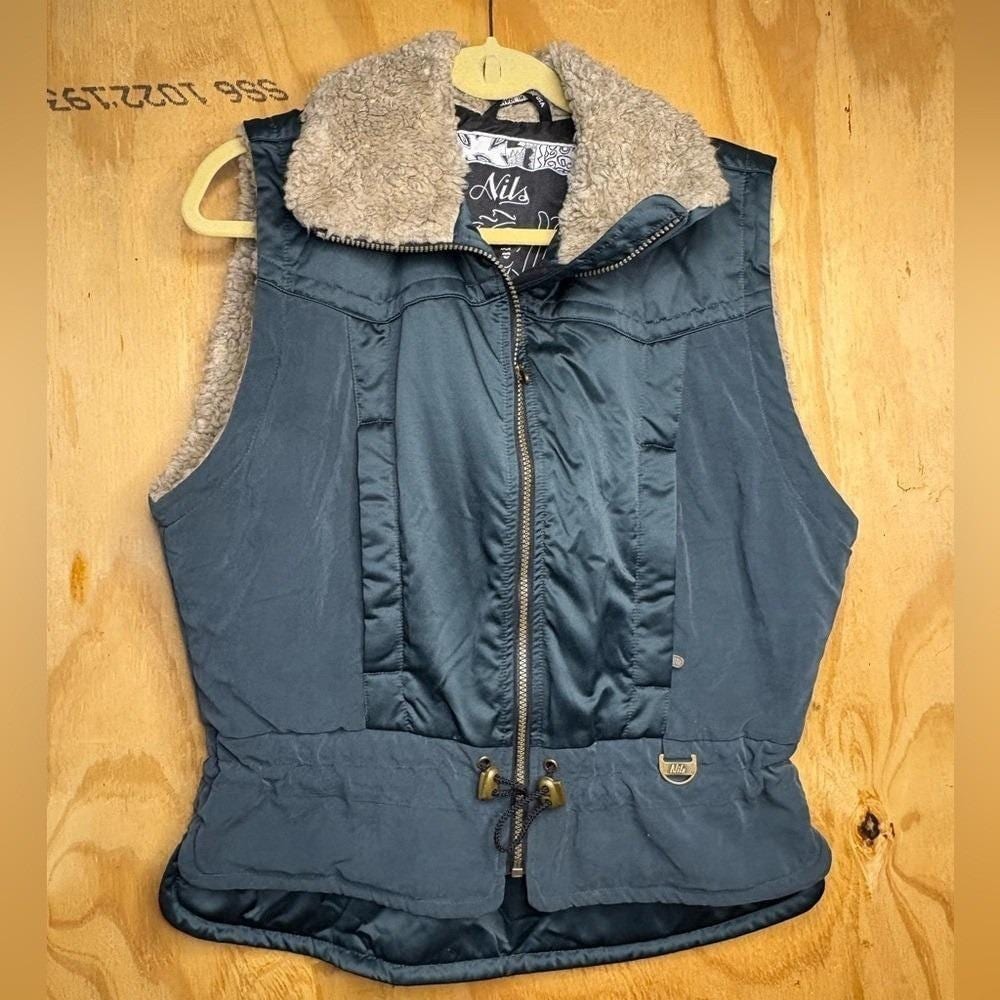 Vintage Nils Ski Vest Womens Size‎ 6 Faux Fur Collar Puffer Zip